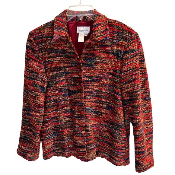 Coldwater Creek Woven Sweater Jacket Petite Small PS Multicolor Chenille Yarn - Picture 1 of 12